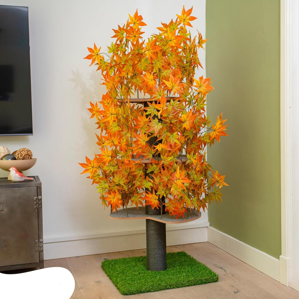 arbre à chat design naturel avec feuilles