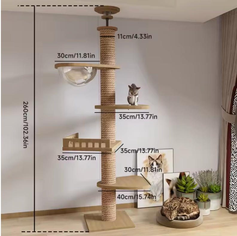 arbre à chat robuste en bois naturel