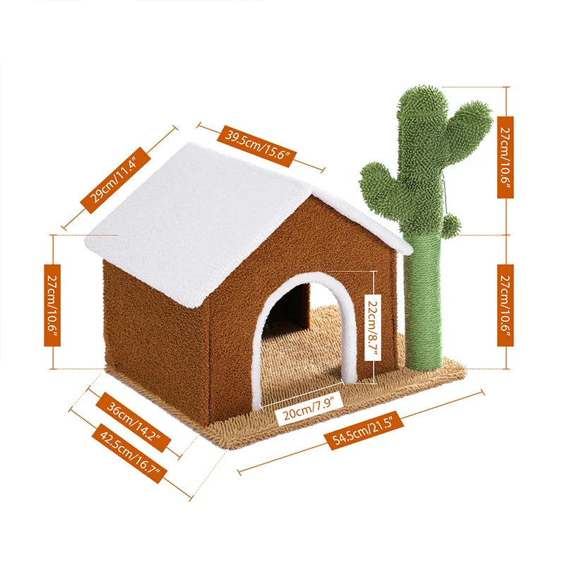 maison pour chat avec griffoir et cactus - modèle "cactusconfort"