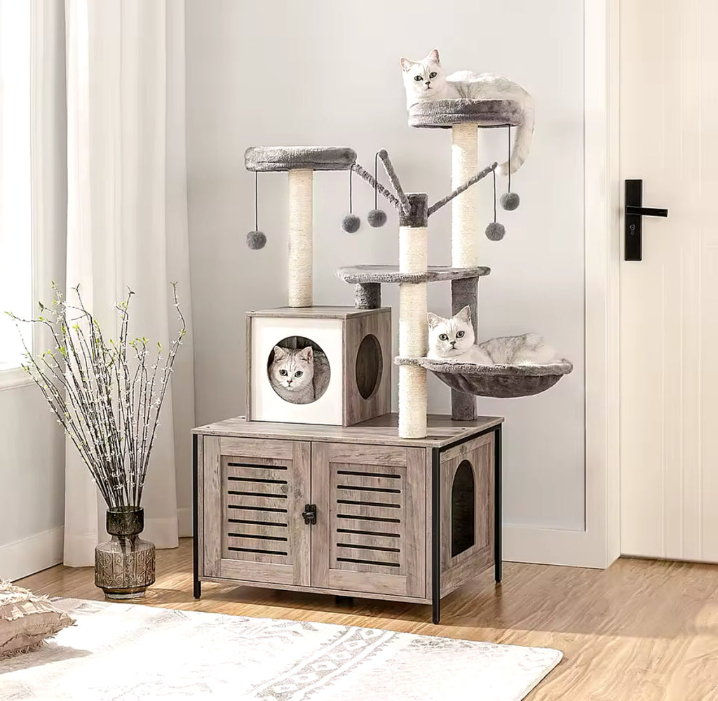 Arbre À Chat Bois Design Avec Bac À Litière - Modèle Luxenest