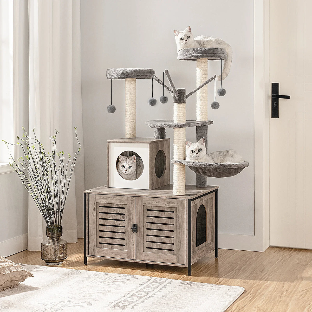 Arbre A Chat Meuble À Litière - Modèle "hideawaypaws"