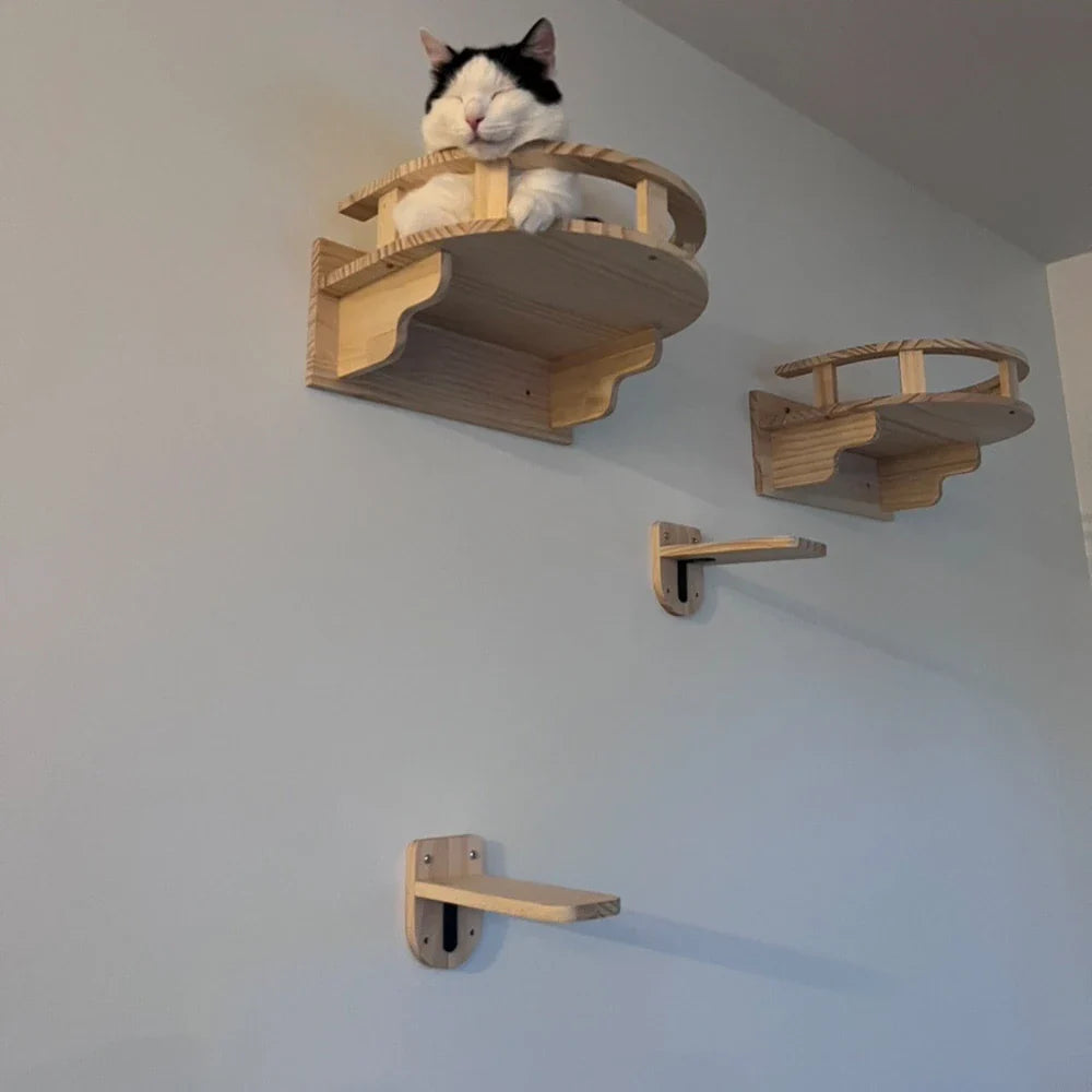 Kits Pour Arbre À Chat Mural Bois - Perchoir Hamac Et Escaliers
