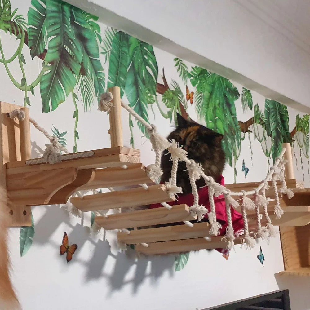 Arbre A Chat Mural En Bois - Pont Suspendu Cat Aventure