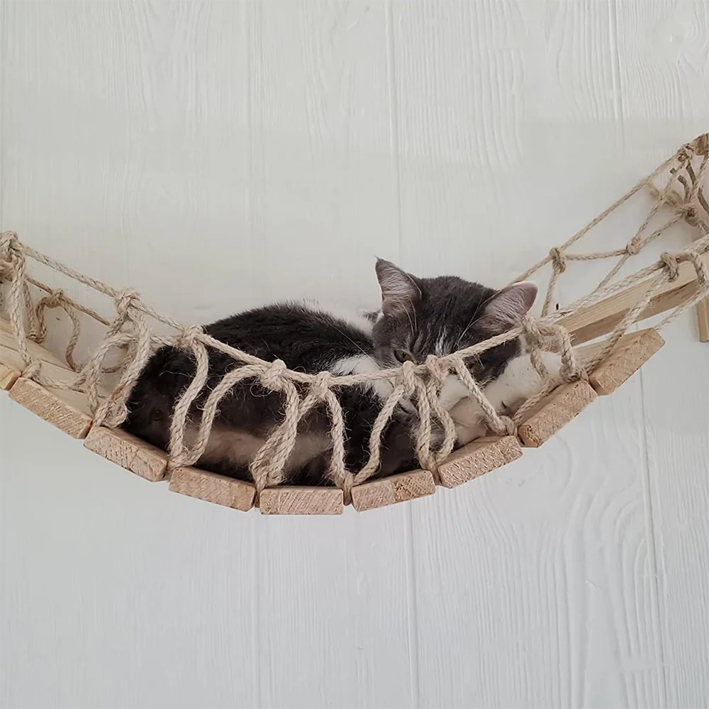 arbre à chat en bois pont suspendu 100 cm