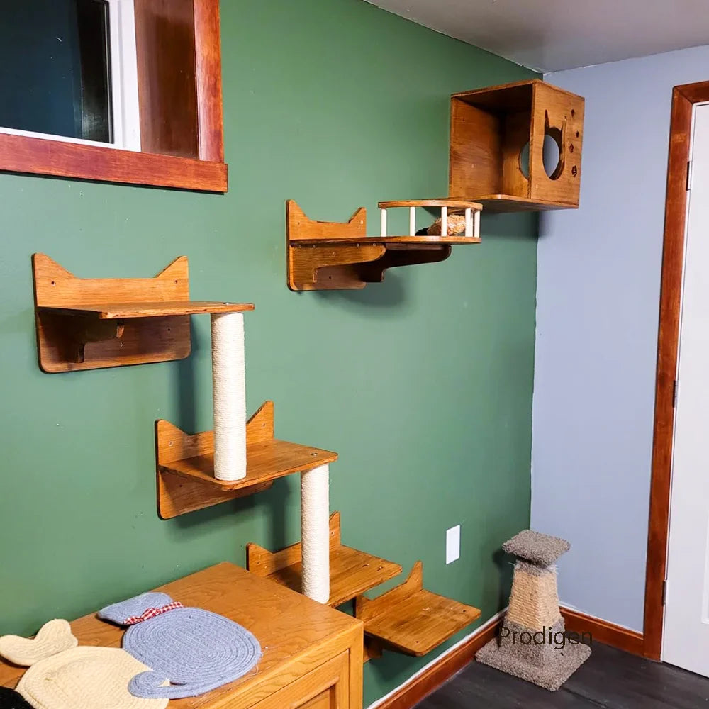 étagère pour gamelles de chat en bois