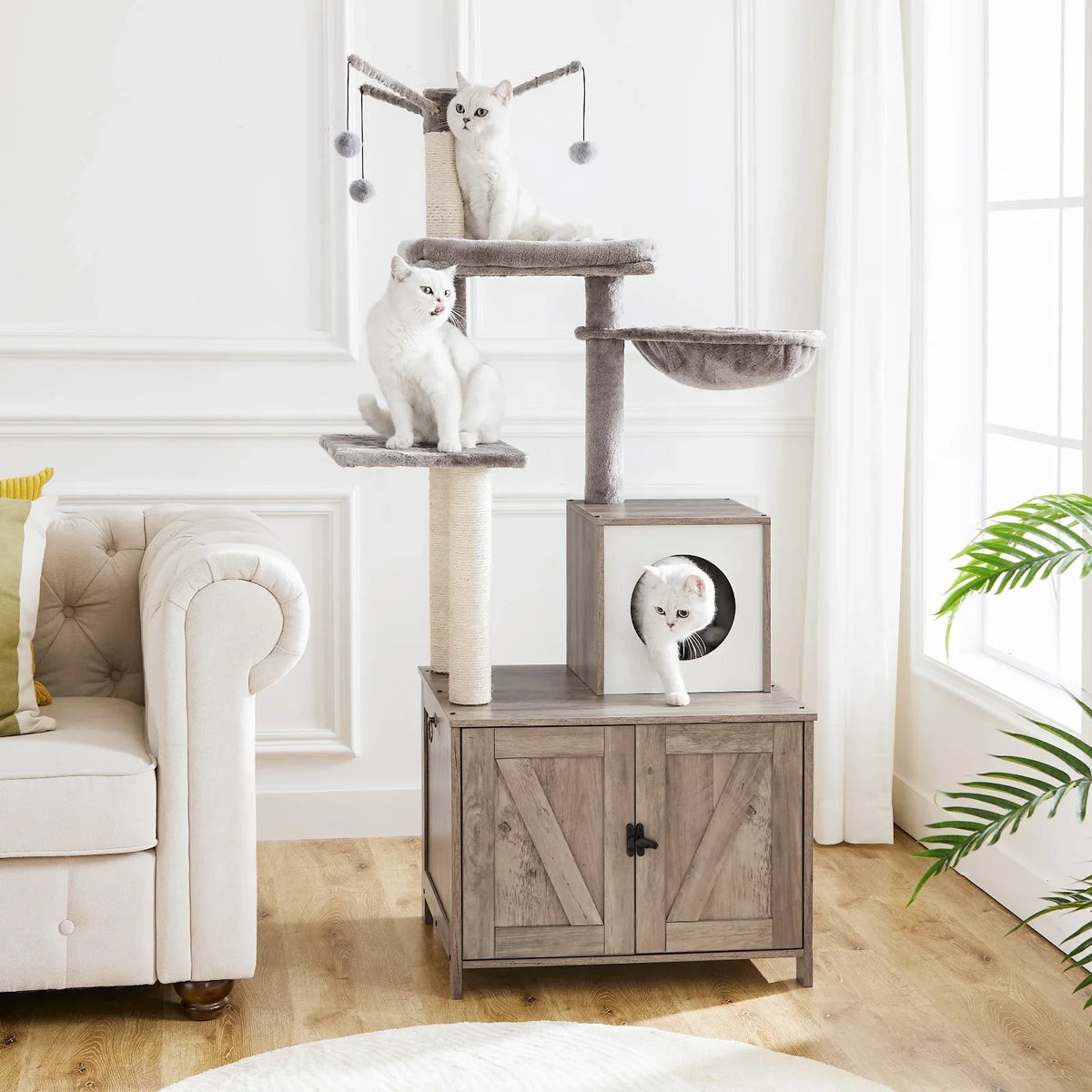 arbre a chat avec meuble a litiere hideawaypaws pro