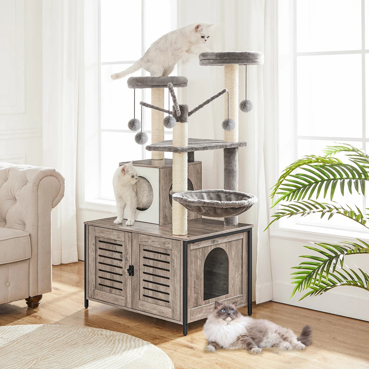 meuble à litière arbre à chat hideawaypaws