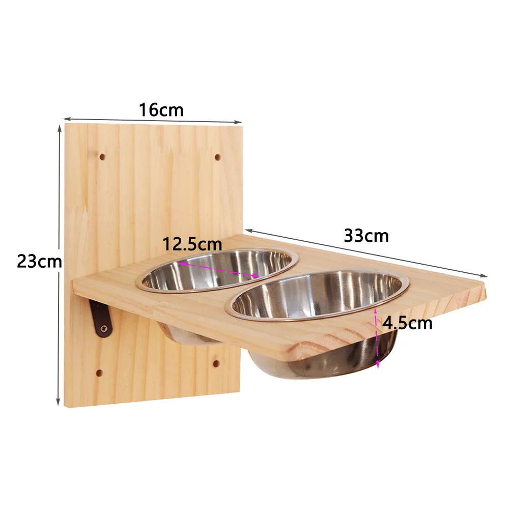 Support Mural Pour Gamelles De Chat En Bois - Modèle "gourmetmur"