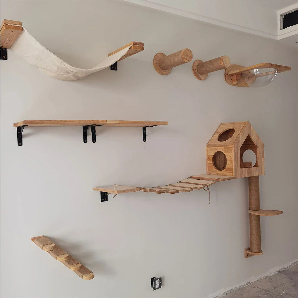 arbre à chat mural bois hamac échelle