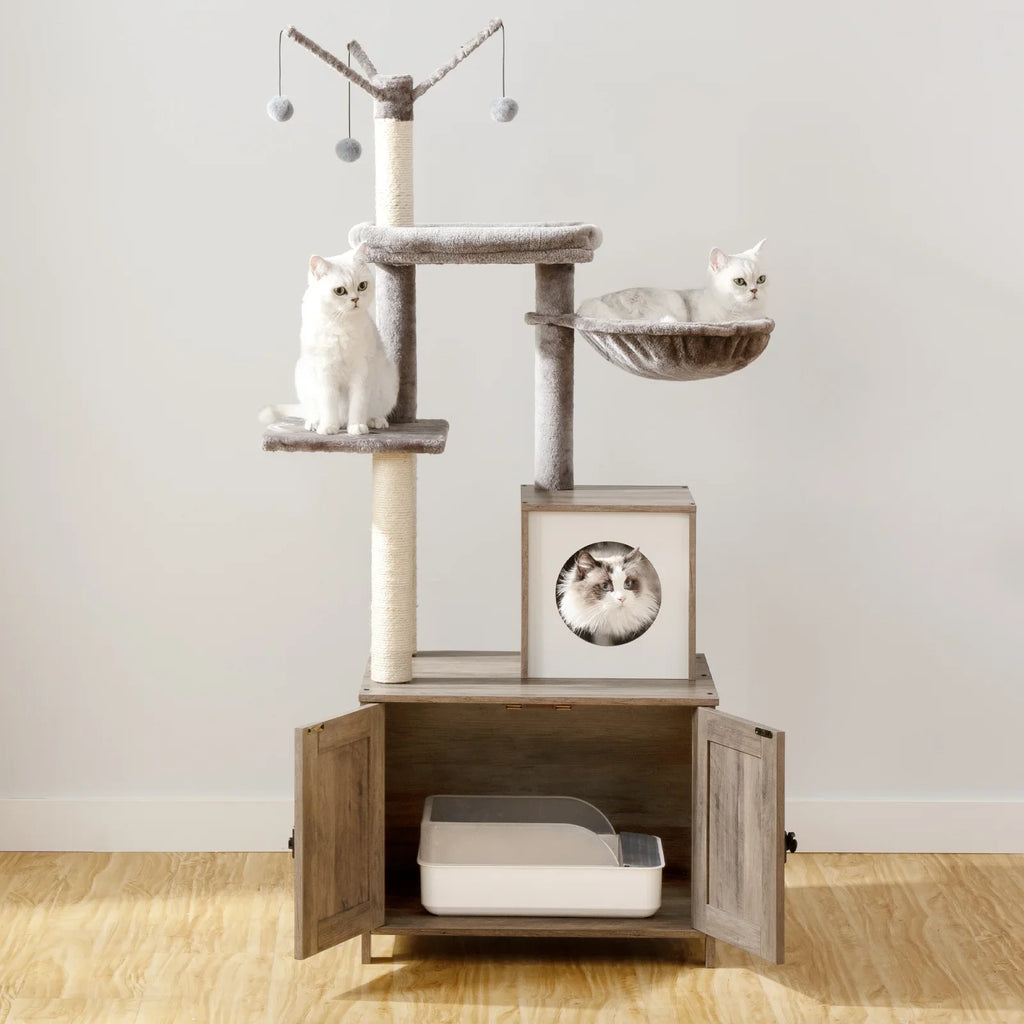 arbre a chat design avec meuble a litiere