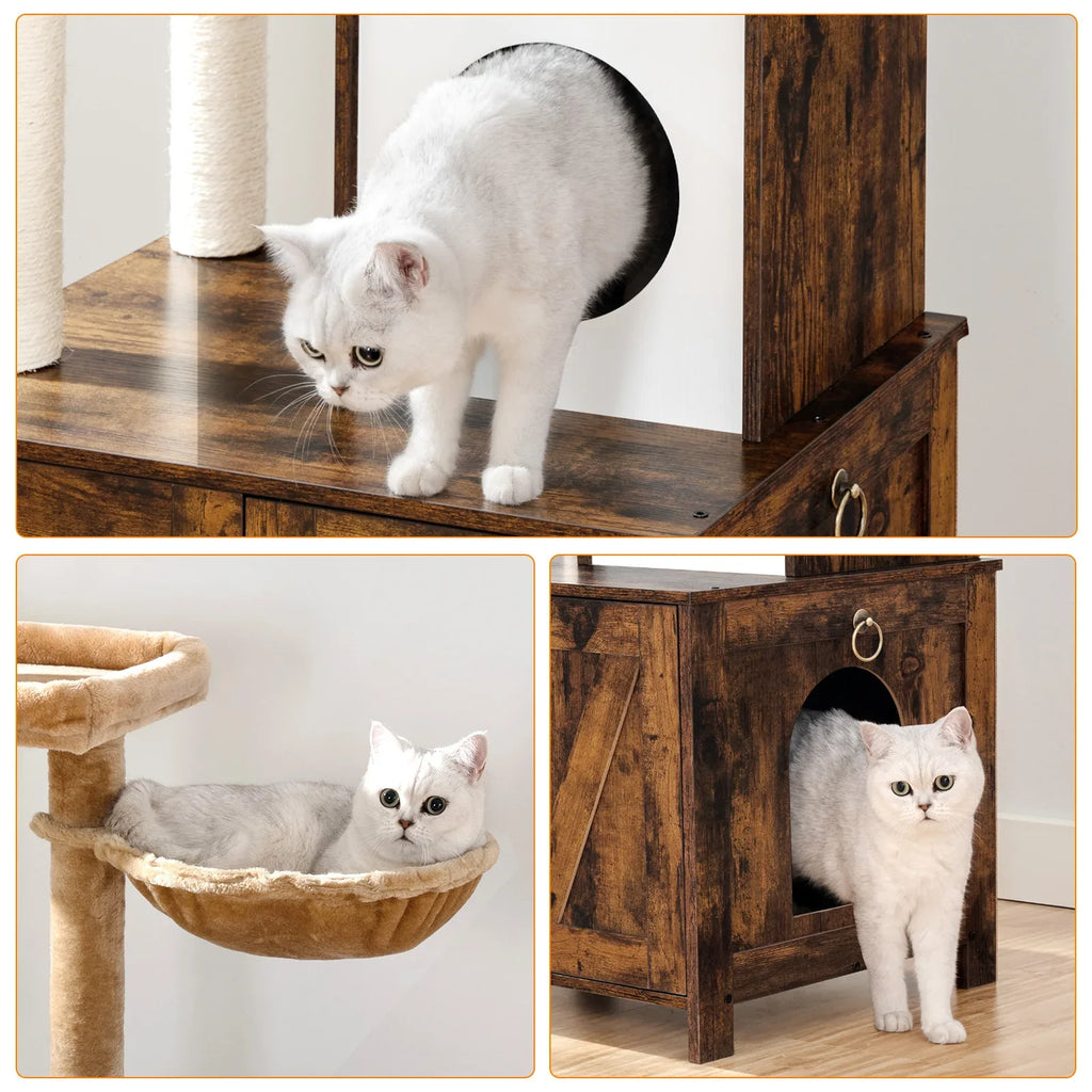 mobilier pour chat arbre à chat bois avec litière
