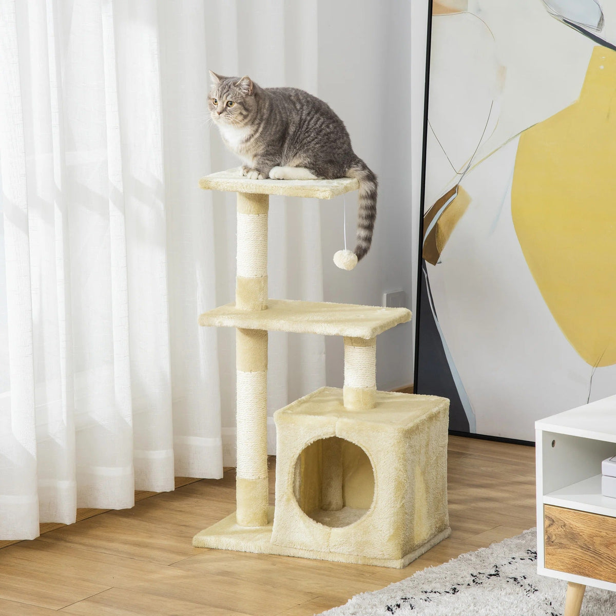 activité pour chat arbre à chat beige