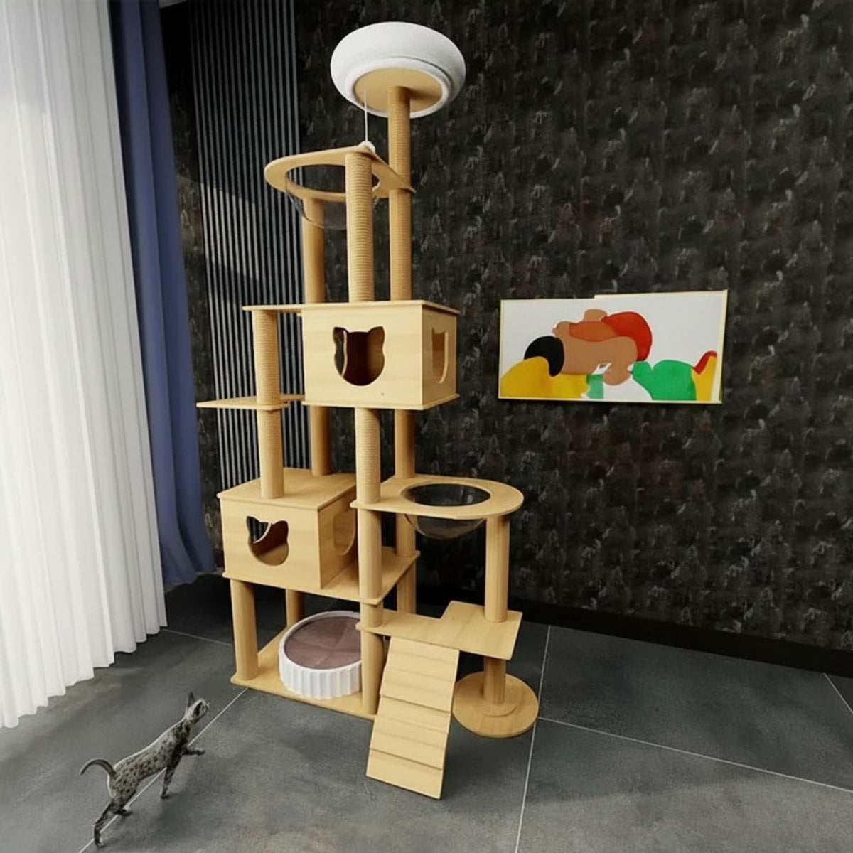 Arbre A Chat Maine Coon Bois Massif - Modèle "forestfun"