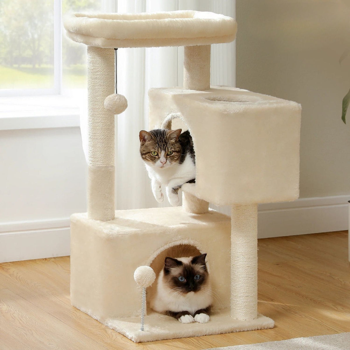 Arbre A Chat Beige Gris Doux Avec Nid Perché