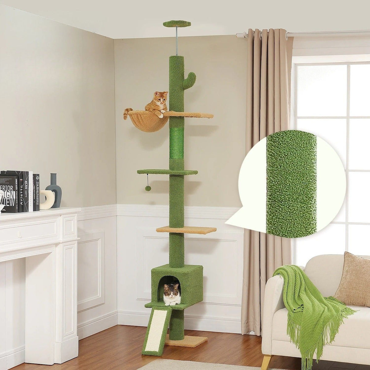 Nouveau - Arbre À Chat Cactus Ajustable Du Sol Au Plafond 210-274 - Modèle "nidcactus"